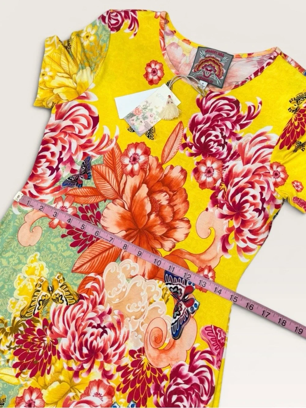 Johnny Was The Janie Favorite Cap Sleeve Midi Dress Charlie Floral Yellow Small